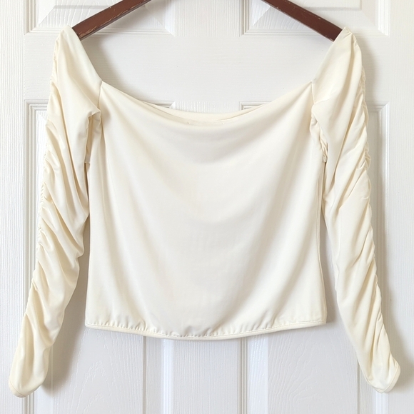 Catherine Malandrino Y2K Vintage Ruched Off The Shoulder Long Sleeve Cropped Top - Picture 9 of 10